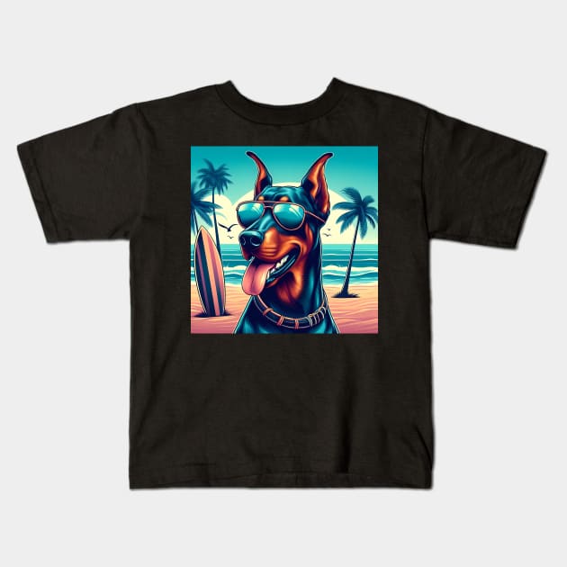 Funny Doberman with Sunglasses Kids T-Shirt by CreativeSparkzz